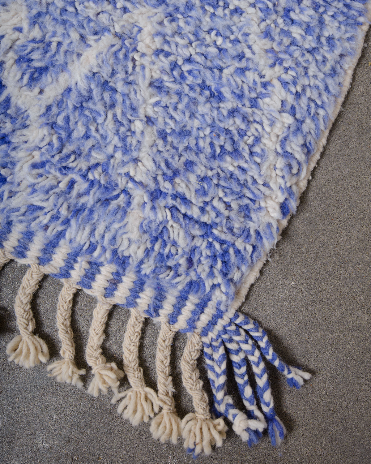 Modern, designer, handcrafted Berber rug from Morocco. Beniourain carpet with beautiful colours and patterns and fluffy wool texture.